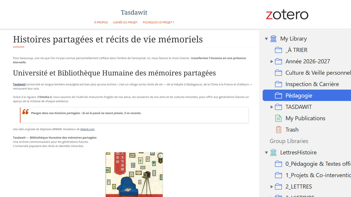 Tasdawit : une bibliothèque ouverte Omeka S Zotero, pour raconter les identités plurielles